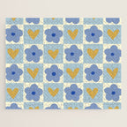 Blue floral checkerboard Jigsaw Puzzle Gallery Image 1