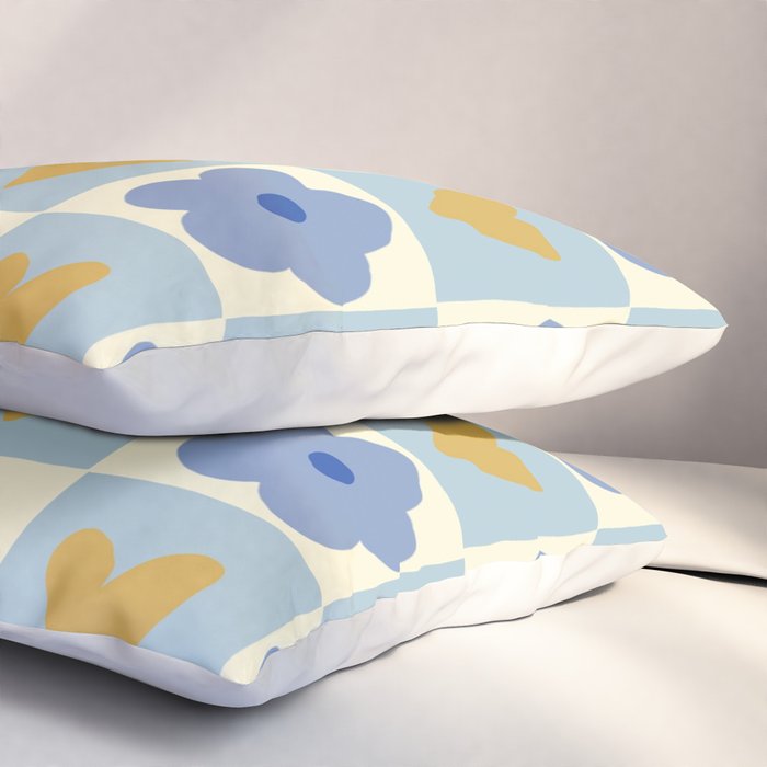 Blue floral checkerboard Pillow Sham Gallery Image 3