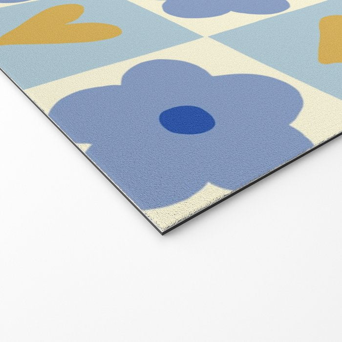 Blue floral checkerboard Welcome Mat Gallery Image 2