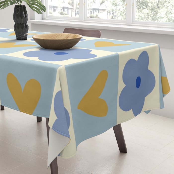 Blue floral checkerboard Tablecloth Gallery Image 3