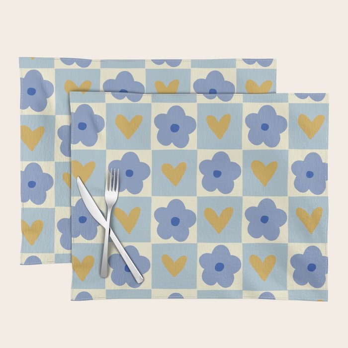 Blue floral checkerboard Placemat Gallery Image 1
