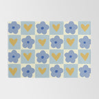 Blue floral checkerboard Rug Gallery Image 2