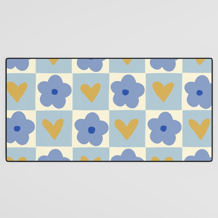 Blue floral checkerboard Desk Mat Gallery Image 3
