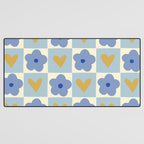 Blue floral checkerboard Desk Mat Gallery Image 3