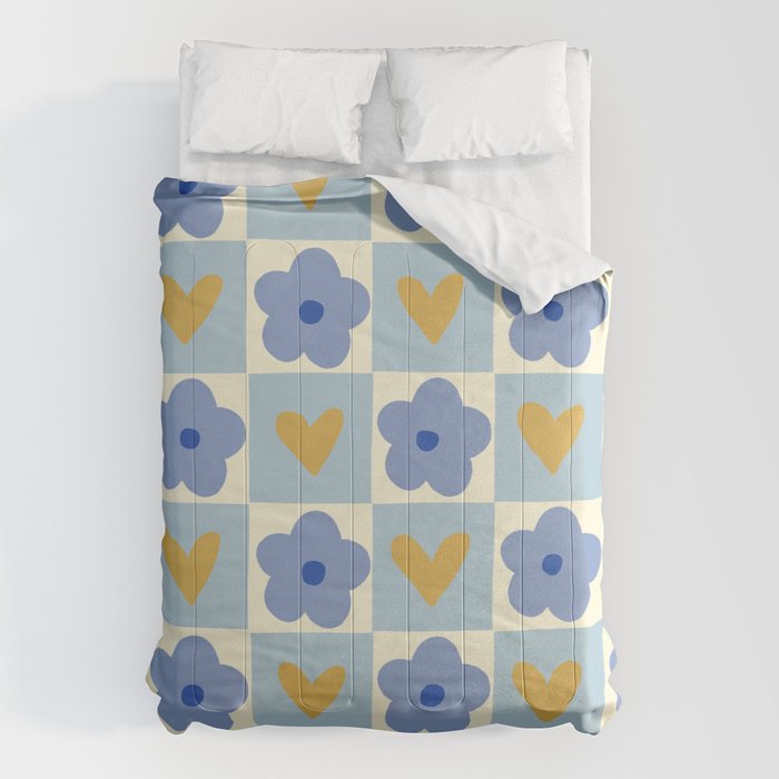 Blue floral checkerboard Comforter Gallery Image 6