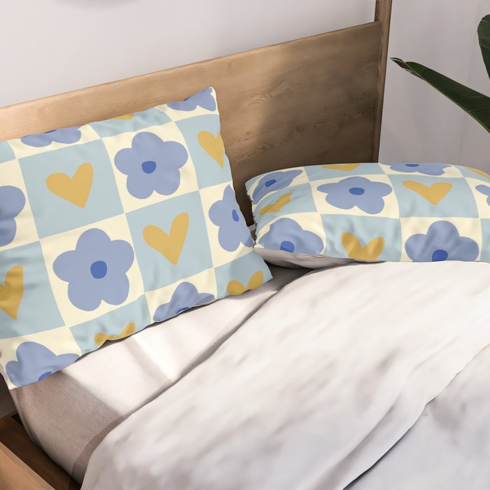 Blue floral checkerboard Pillow Sham Gallery Image 2