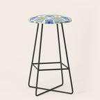 Blue floral checkerboard Stool Gallery Image 1