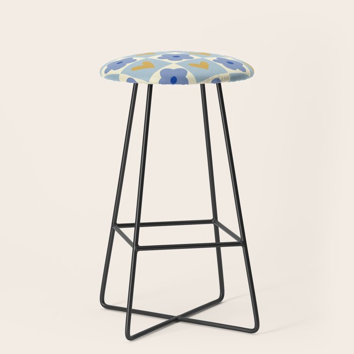 Blue floral checkerboard Stool Gallery Image 1