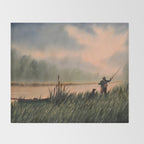 The Fly Fisherman With His Loyal Friend Throw Blanket Gallery Image 2