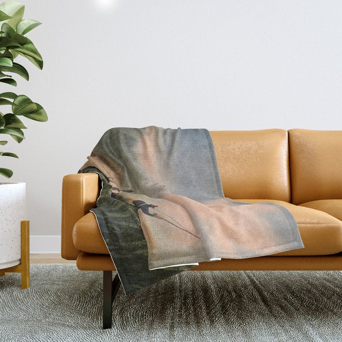 The Fly Fisherman With His Loyal Friend Throw Blanket Gallery Image 1