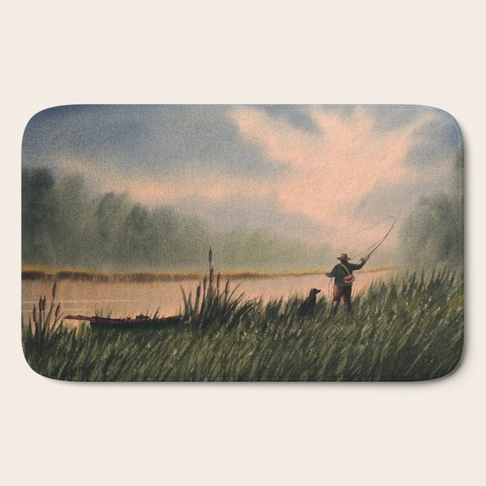 The Fly Fisherman With His Loyal Friend Bath Mat Gallery Image 2