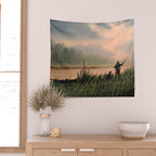 The Fly Fisherman With His Loyal Friend Wall Tapestry Gallery Image 2