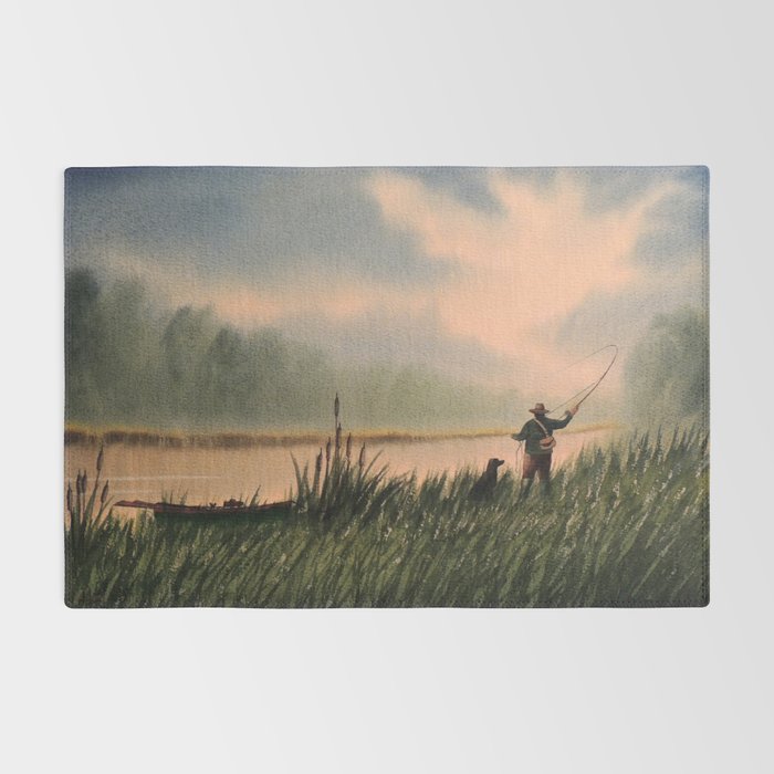 The Fly Fisherman With His Loyal Friend Rug Gallery Image 2