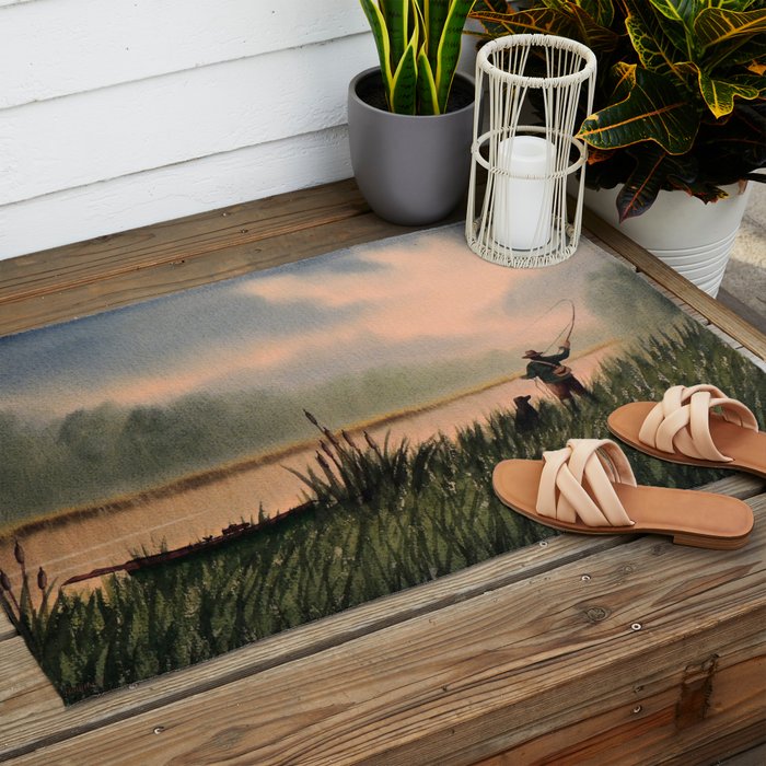 The Fly Fisherman With His Loyal Friend Outdoor Rug Gallery Image 2