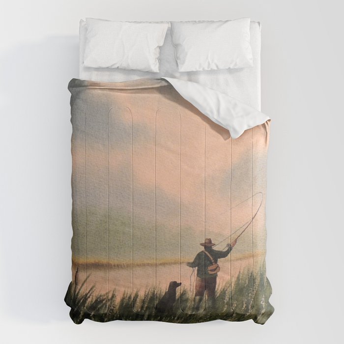 The Fly Fisherman With His Loyal Friend Comforter Gallery Image 1