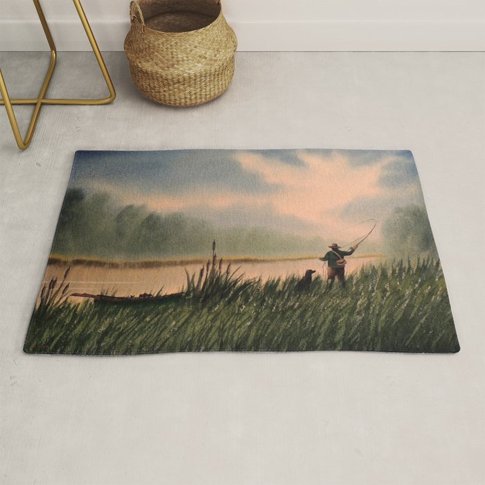 The Fly Fisherman With His Loyal Friend Rug Gallery Image 1