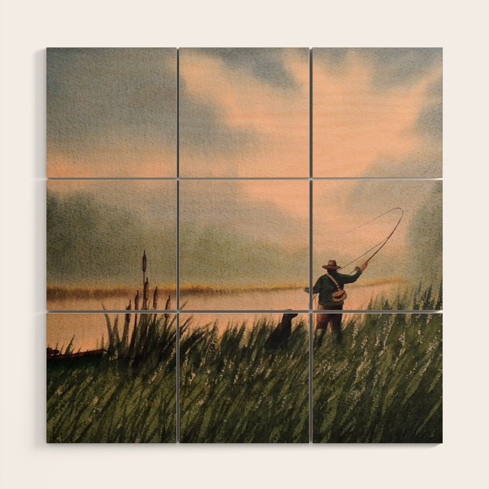 The Fly Fisherman With His Loyal Friend Wood Wall Art Gallery Image 1