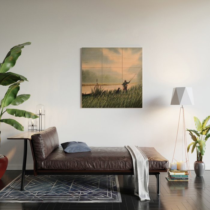The Fly Fisherman With His Loyal Friend Wood Wall Art Gallery Image 2