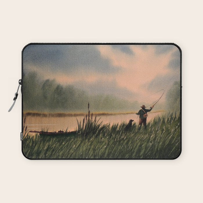 The Fly Fisherman With His Loyal Friend Laptop Sleeve Gallery Image 1