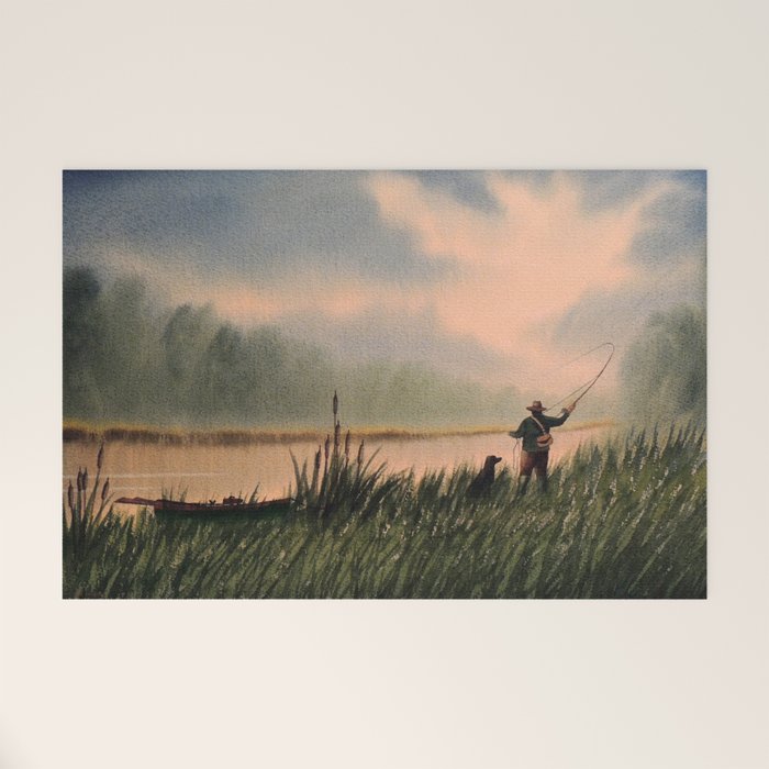 The Fly Fisherman With His Loyal Friend Welcome Mat Gallery Image 1
