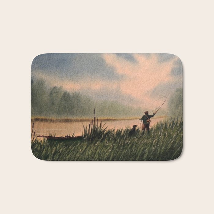 The Fly Fisherman With His Loyal Friend Bath Mat Gallery Image 1