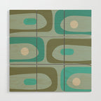 Piquet Mid Century Modern Abstract Pattern in Vintage Turquoise and Olive Wood Wall Art Gallery Image 1