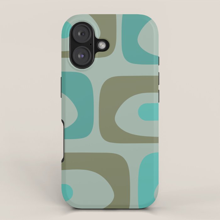 Piquet Mid Century Modern Abstract Pattern in Vintage Turquoise and Olive iPhone Case Gallery Image 1
