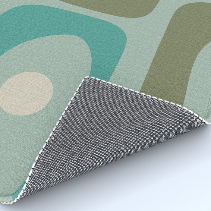 Piquet Mid Century Modern Abstract Pattern in Vintage Turquoise and Olive Rug Gallery Image 4