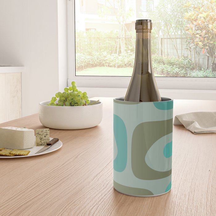 Piquet Mid Century Modern Abstract Pattern in Vintage Turquoise and Olive Wine Chiller Gallery Image 4