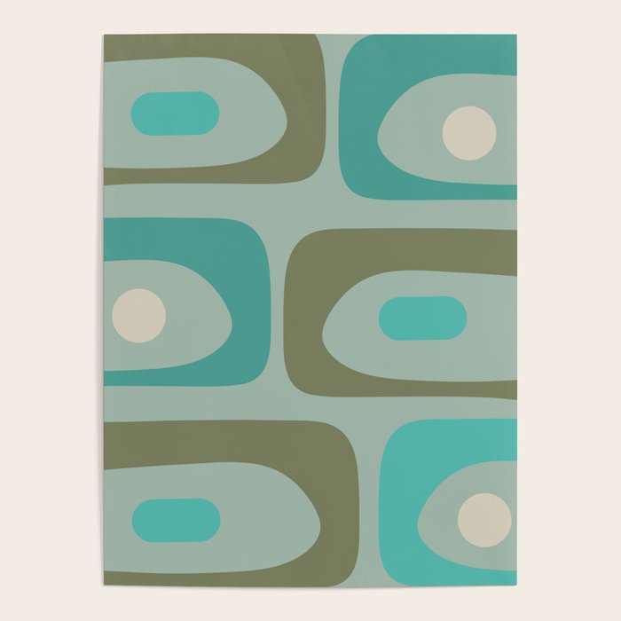 Piquet Mid Century Modern Abstract Pattern in Vintage Turquoise and Olive Poster Gallery Image 1