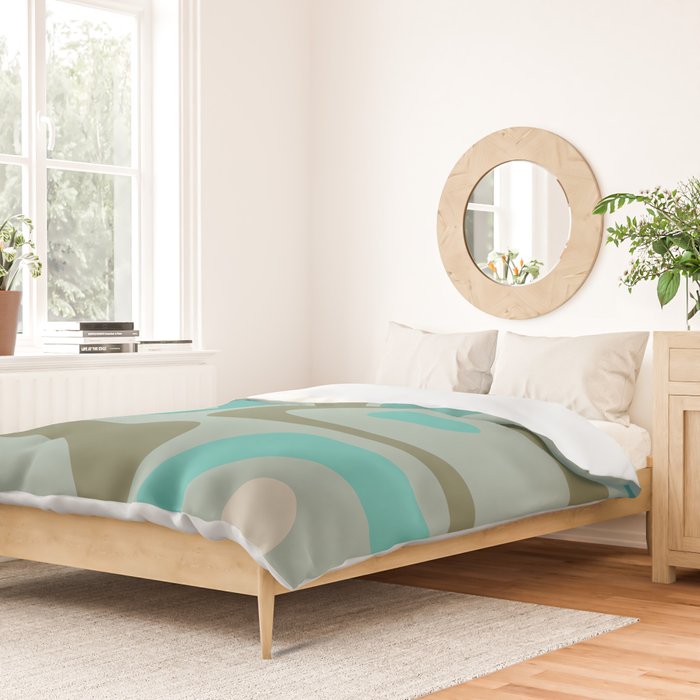 Piquet Mid Century Modern Abstract Pattern in Vintage Turquoise and Olive Duvet Cover Gallery Image 2