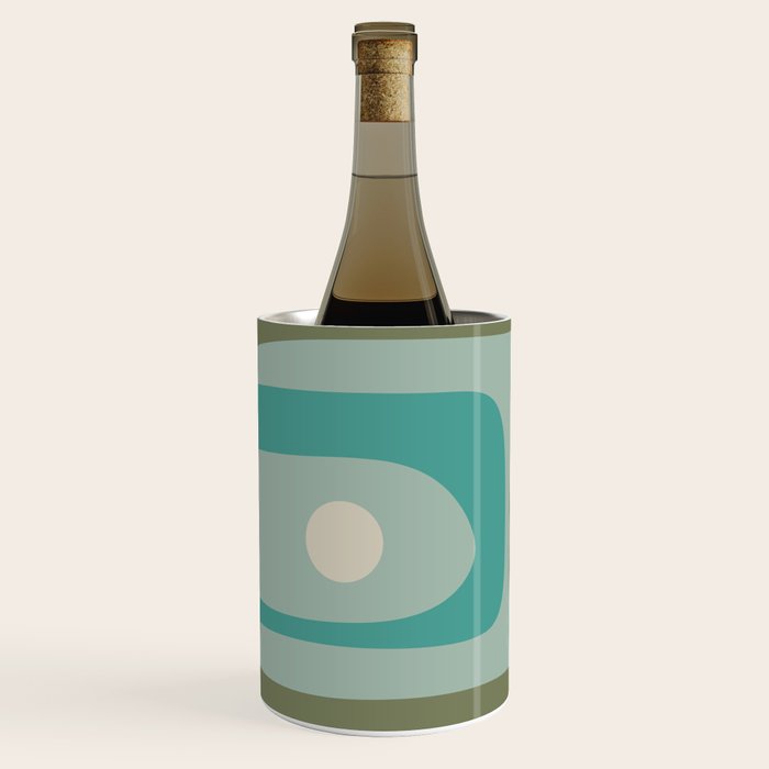 Piquet Mid Century Modern Abstract Pattern in Vintage Turquoise and Olive Wine Chiller Gallery Image 2