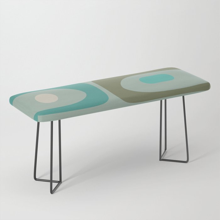 Piquet Mid Century Modern Abstract Pattern in Vintage Turquoise and Olive Bench Gallery Image 1