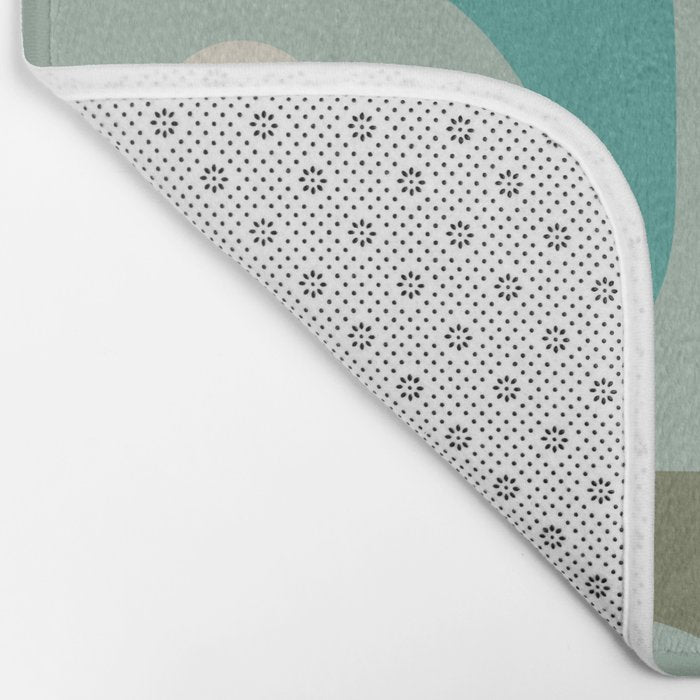 Piquet Mid Century Modern Abstract Pattern in Vintage Turquoise and Olive Bath Mat Gallery Image 2