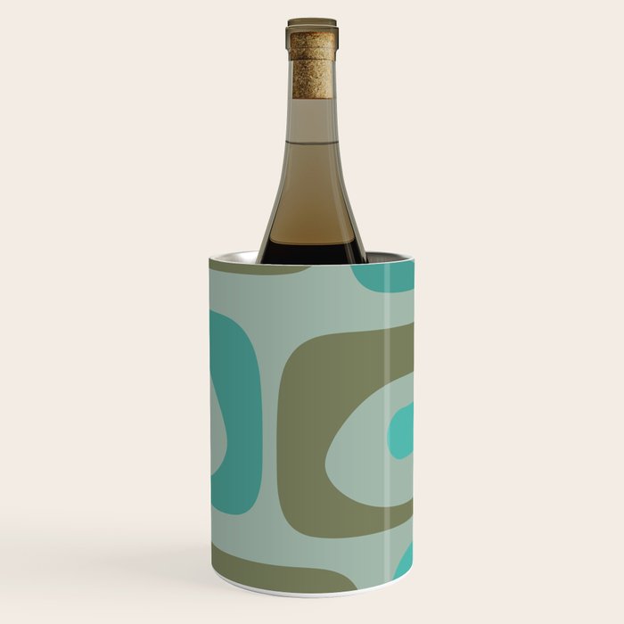 Piquet Mid Century Modern Abstract Pattern in Vintage Turquoise and Olive Wine Chiller Gallery Image 1