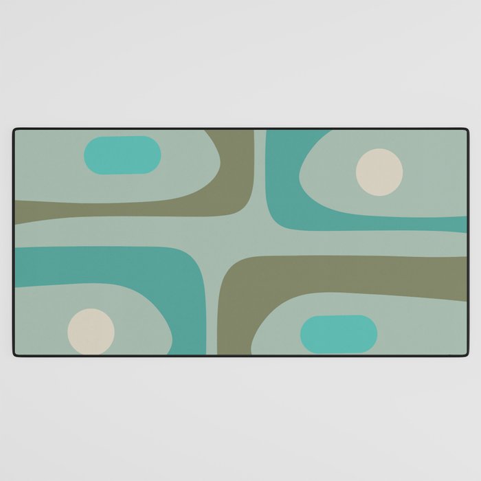Piquet Mid Century Modern Abstract Pattern in Vintage Turquoise and Olive Desk Mat Gallery Image 3