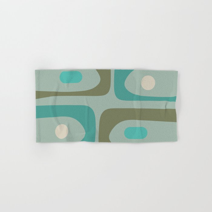 Piquet Mid Century Modern Abstract Pattern in Vintage Turquoise and Olive Bath Towel Gallery Image 1