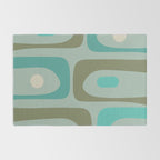 Piquet Mid Century Modern Abstract Pattern in Vintage Turquoise and Olive Rug Gallery Image 2
