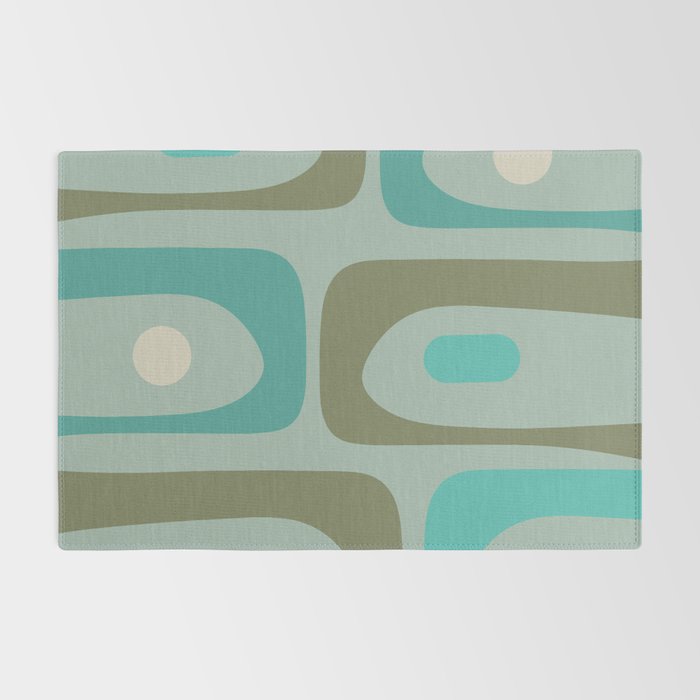 Piquet Mid Century Modern Abstract Pattern in Vintage Turquoise and Olive Rug Gallery Image 2