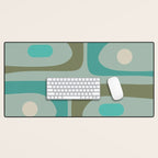 Piquet Mid Century Modern Abstract Pattern in Vintage Turquoise and Olive Desk Mat Gallery Image 1