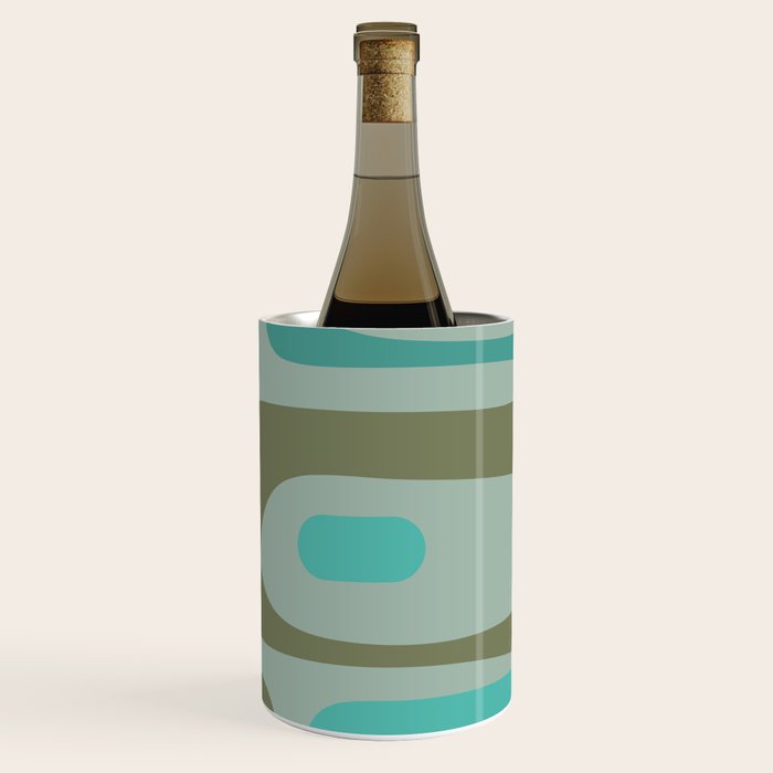 Piquet Mid Century Modern Abstract Pattern in Vintage Turquoise and Olive Wine Chiller Gallery Image 3