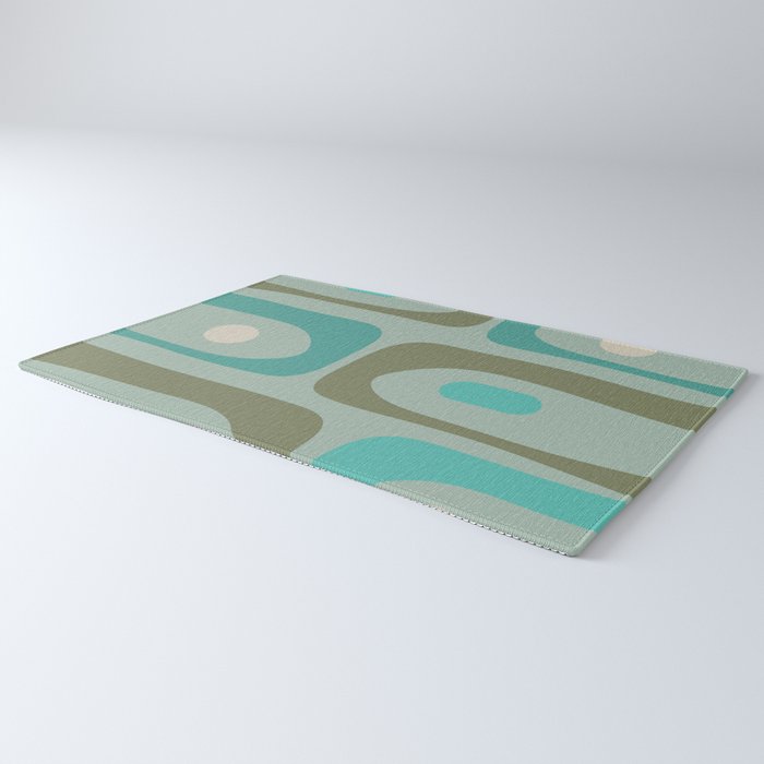Piquet Mid Century Modern Abstract Pattern in Vintage Turquoise and Olive Rug Gallery Image 3
