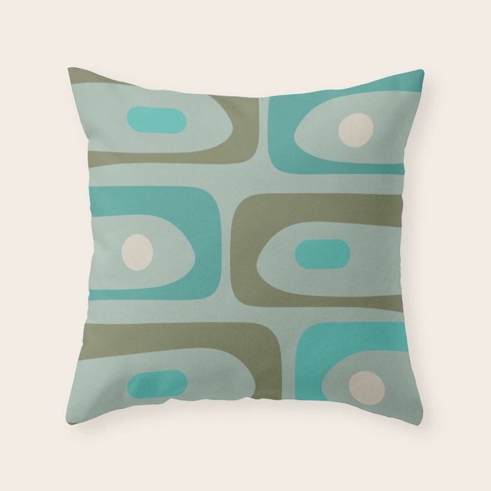 Piquet Mid Century Modern Abstract Pattern in Vintage Turquoise and Olive Throw Pillow Gallery Image 6