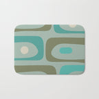 Piquet Mid Century Modern Abstract Pattern in Vintage Turquoise and Olive Bath Mat Gallery Image 1