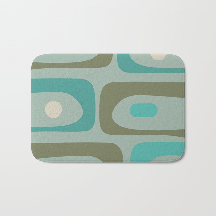 Piquet Mid Century Modern Abstract Pattern in Vintage Turquoise and Olive Bath Mat Gallery Image 1
