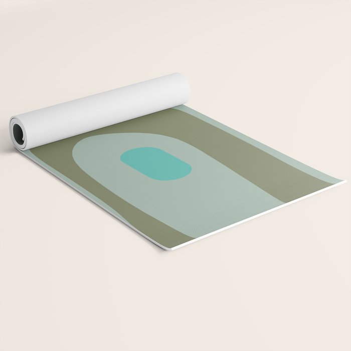Piquet Mid Century Modern Abstract Pattern in Vintage Turquoise and Olive Yoga Mat Gallery Image 2