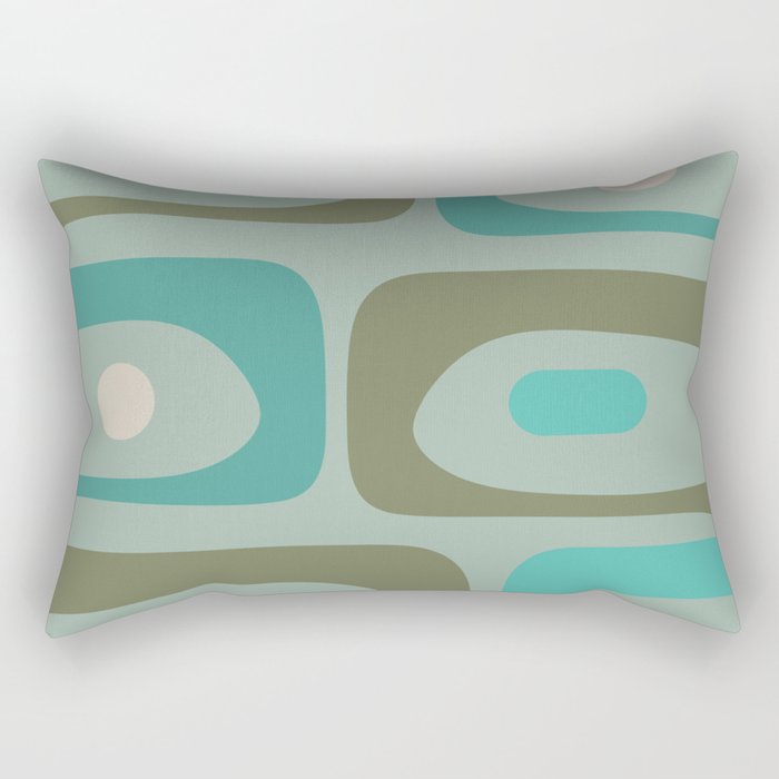 Piquet Mid Century Modern Abstract Pattern in Vintage Turquoise and Olive Rectangular Pillow Gallery Image 2