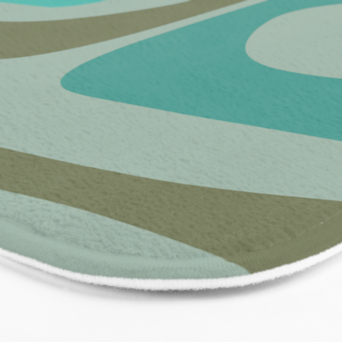 Piquet Mid Century Modern Abstract Pattern in Vintage Turquoise and Olive Bath Mat Gallery Image 3