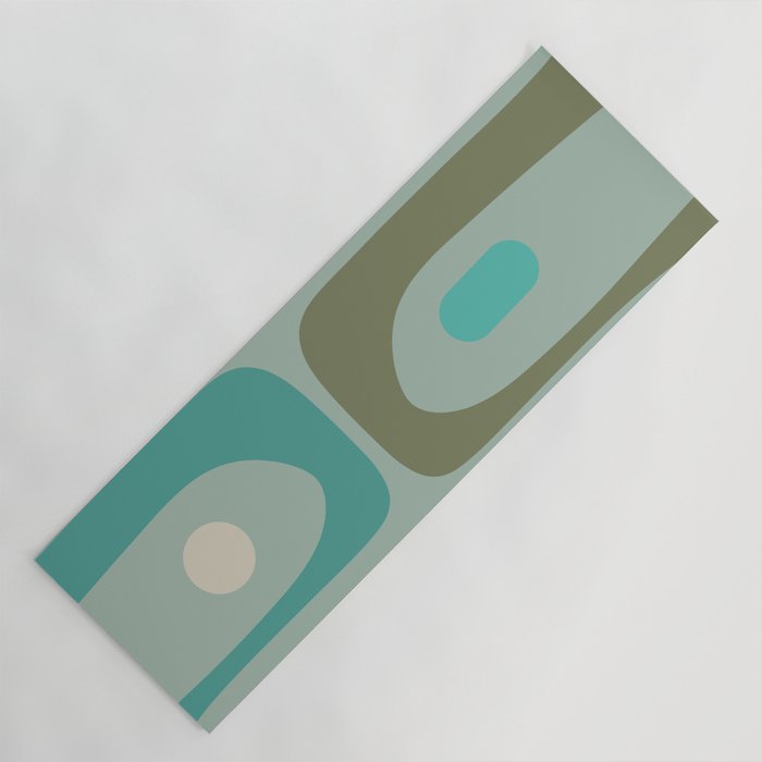 Piquet Mid Century Modern Abstract Pattern in Vintage Turquoise and Olive Yoga Mat Gallery Image 1