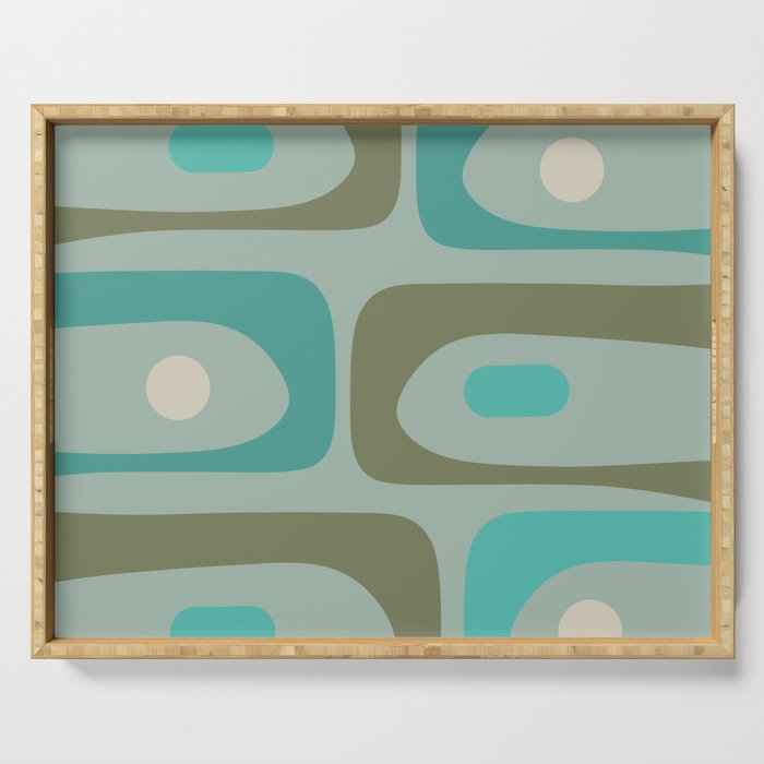 Piquet Mid Century Modern Abstract Pattern in Vintage Turquoise and Olive Serving Tray Gallery Image 1
